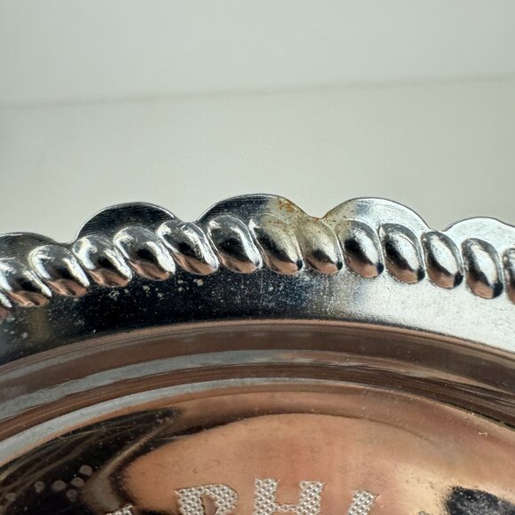 Vtg Small Round Silver Metal Philadelphia Zoo America's First Lion Etched Dish - Picture 15 of 15